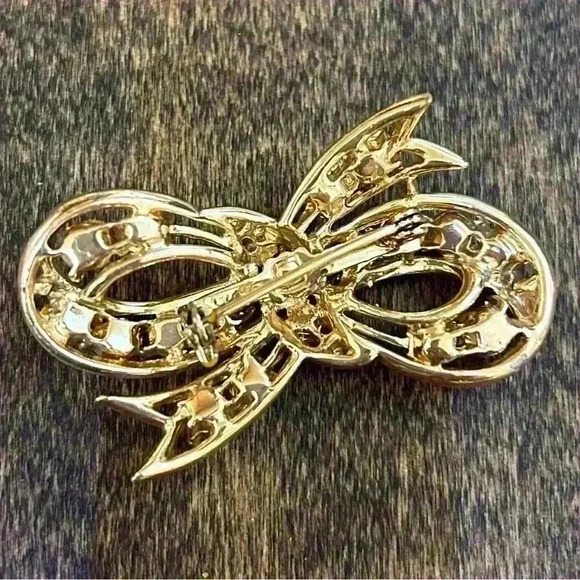 Gold Tone Brooch Set of 3 Teddy Bear, Jaguar and Citrine Bow - Picture 10 of 11